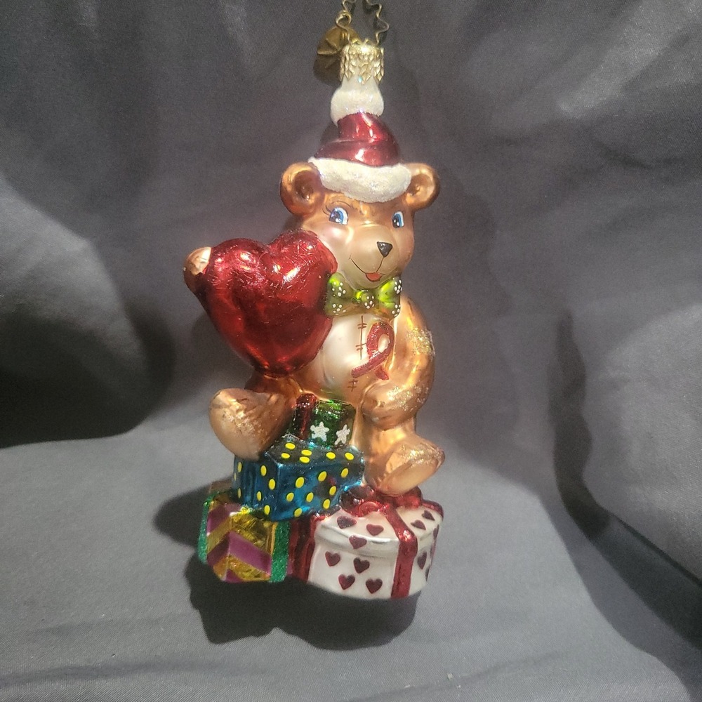 Christopher Radko Ornament Heart Felt Joy Blown Glass Holiday Decoration